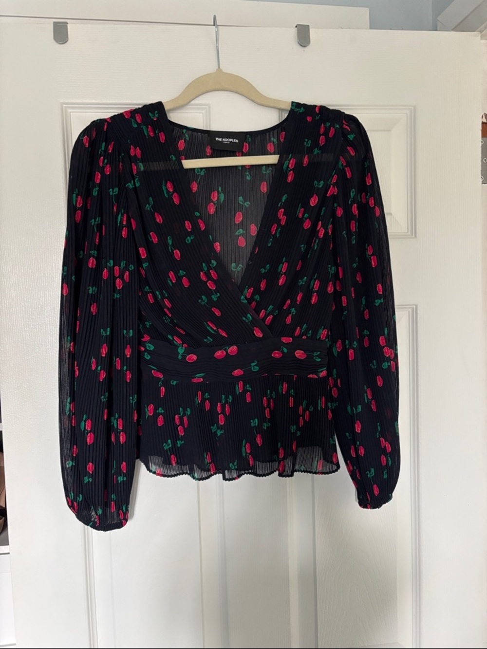 The Kooples Black Cherry-Print Wrap-Style Blouse